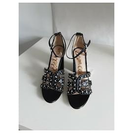 Sam Edelman-Yasha Leather Studded Heeled Sandals-Black,Silver hardware