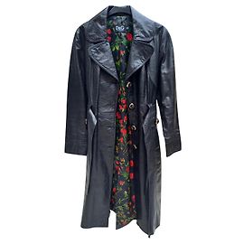 Dolce & Gabbana Casaco longo de couro preto com cinto Preto