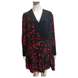 Diane Von Furstenberg-Robe portefeuille en soie style kimono DvF en noir et rouge-Noir,Rouge