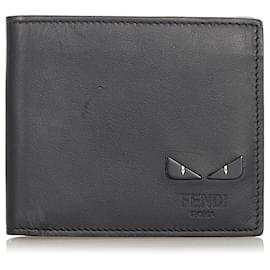 Fendi-Fendi Black Monster Leather Bifold Wallet-Black