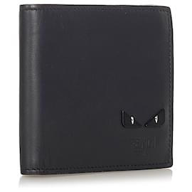 Fendi-Fendi Black Monster Leather Bifold Wallet-Black