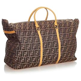 Fendi-Fendi Brown Zucca Canvas Travel Bag-Brown,Light brown