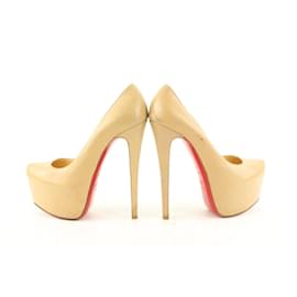 Christian Louboutin-Size 38 Nude Beige Leather Daffodile Platform Heels-Other