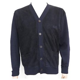 Hermès HERMES SWEATER CARDIGAN M 48 SUEDE & WOOL CASHMERE SILK NAVY BLUE SWEATER Navy blue