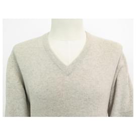 Hermès-NEW HERMES V NECK SWEATER M 48 IN CASHMERE TAUPE CASHMERE NEW SWEATER-Taupe