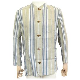 Hermès NEU HERMES TUNIKA HEMD GESTREIFTE JACKE M 48 BEIGE LEINEN HEMDWESTE Beige
