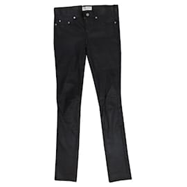 Saint Laurent-NEW SAINT LAURENT SKINNY WAIST TROUSERS 320955 SLIM T36 S BLACK LEATHER PANTS-Black