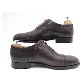 JM Weston-JM WESTON RICHELIEU FLORAL TOE SHOES 615 11D 45 BROWN LEATHER SHOES-Brown