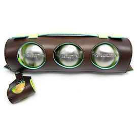 CONJUNTO DE BERLUTI 3 BOLAS COCHONNET PETANQUE COM CAIXA DE COURO VENEZIA BALLS Marrom