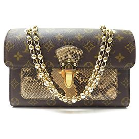 NEW LOUIS VUITTON VICTORY HANDBAG MONOGRAM & PYTHON LEATHER BANDOULIERE Brown