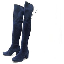 CHAUSSURES STUART WEITZMAN TIELAND 48877 37.5 BOTTES CUISSARDES DAIM BLEU Bleu