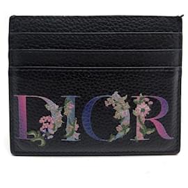 Christian Dior-NEW CHRISTIAN DIOR CARD HOLDER BLACK LEATHER FLOWER LOGO + CARD HOLDER BOX-Black
