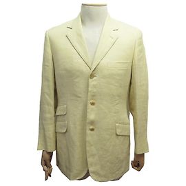 Hermès VESTE LONGUE HERMES G9105 M 48 EN LIN JAUNE YELLOW LINEN JACKET VEST Jaune