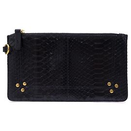 NEW JEROME DREYFUSS POPOCHE S BLACK PYTHON NEW LEATHER POUCH Black