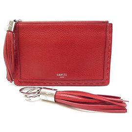 NEW LANCEL PREMIER FLIRT A POUCH BAG11135 RED LEATHER + KEYCHAIN Red