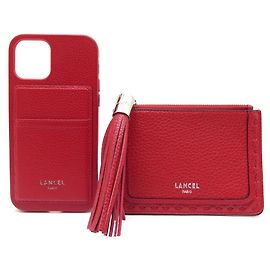 NEW LANCEL PREMIER FLIRT A CARD HOLDER10925 RED LEATHER + IPHONE CASE 12 Red