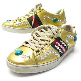 GUCCI SNEAKERS ACE STRASS 471939 36 It 37 FR GOLD LEATHER SNEAKERS Golden