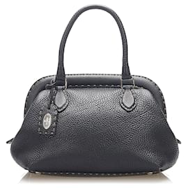 Fendi-Sac à main en cuir noir Selleria Fendi-Noir
