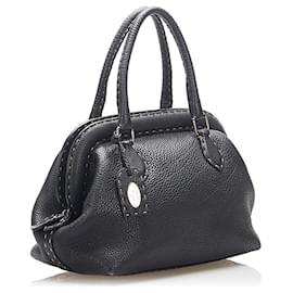 Fendi-Sac à main en cuir noir Selleria Fendi-Noir