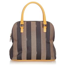 Fendi-Fendi Brown Pequin Canvas Sac à main-Marron,Noir