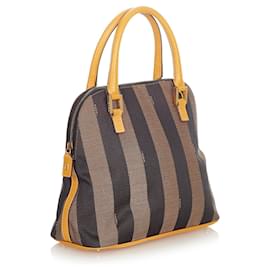 Fendi-Fendi Brown Pequin Canvas Sac à main-Marron,Noir