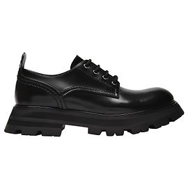 Alexander Mcqueen Flache Derby-Schuhe aus schwarzem Leder Schwarz
