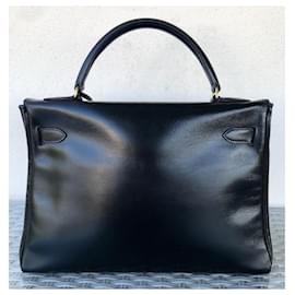 Hermès-Hermès Kelly 32 retourné en cuir box noir-Noir