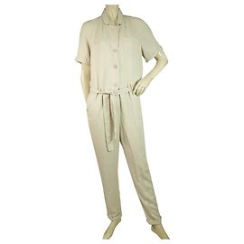 American Vintage Cream Soft Lyocell Kurzarm Overall Overall mit Gürtel Gr. S Roh