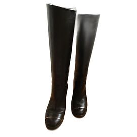Botas Chanel de couro marrom com logotipo tamanho 39 Marrom