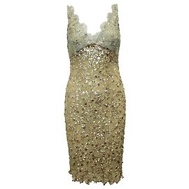 Jenny Packham Elegant Gold Dress with Sequins Golden Metallic