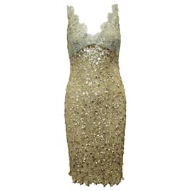 Jenny Packham-Elegant Gold Dress with Sequins-Golden,Metallic