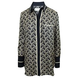 Victoria Beckham Camicia di seta stampata blu navy Blu