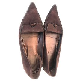 Tod's Ballet Flats Brown Suede Pointed Toe Brown