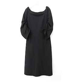 Tibi-Tibi vestido de crepé negro con hombros descubiertos-Negro