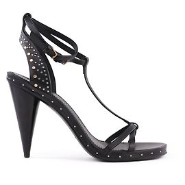 Burberry Sandali con cinturino a T in pelle nera con borchie Nero
