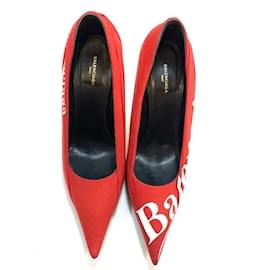 Balenciaga-BALENCIAGA Balenciaga Sales Logo Print Stiletto Pumps Red Ladies Size 35 Used Free shipping including tax [Y]-Red