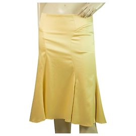Just Cavalli Yellow Shiny Knee Length Godet Skirt Size 40 Yellow