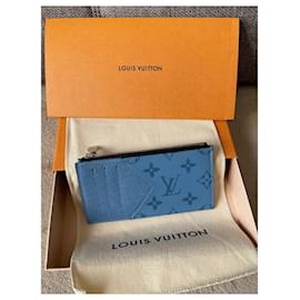 Louis Vuitton-Tarjetero y monedero en denim Taïgarama de coleccionista de Louis Vuitton-Azul
