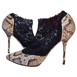 Dolce & Gabbana Scarpe D&G in pitone e pizzo Marrone Nero Beige