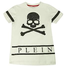 Philipp Plein-Philipp Plein Junior White Skull Top T-shirt en coton pour garçon ou fille 14 - 15-Blanc