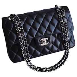 Chanel-Timeless Classic Dbl Flap Bag Silber HW 23 cm-Schwarz