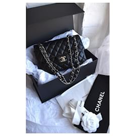 Chanel-Timeless Classic Dbl Flap Bag Silver HW 23 cm-Black