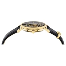 Versace-V-Essential Leather Watch-Golden,Metallic