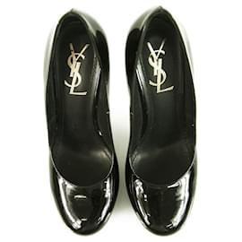 Yves Saint Laurent-Yves Saint Laurent YSL Tribute Zapatos de tacón con plataforma y puntera redonda en charol negro 37-Negro