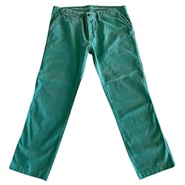 Massimo Dutti-Pantalon chino vert menthe herbe tendre coton et lin T.50-Vert