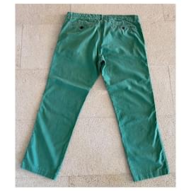 Massimo Dutti-Pantalon chino vert menthe herbe tendre coton et lin T.50-Vert