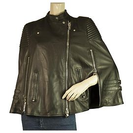 Philipp Plein Mantella/Giacca in pelle nera cerniere multiple hardware canna di fucile tg M Nero