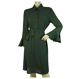 Michael Kors-Michael Kors Green 100% Silk Pagoda Sleeve Belted Knee Length dress size 8-Dark green