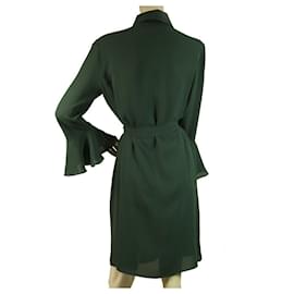 Michael Kors-Michael Kors Green 100% Silk Pagoda Sleeve Belted Knee Length dress size 8-Dark green