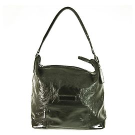Longchamp preto brilhante couro frontal com zíper com zíper e bolsa de ombro Hobo Preto
